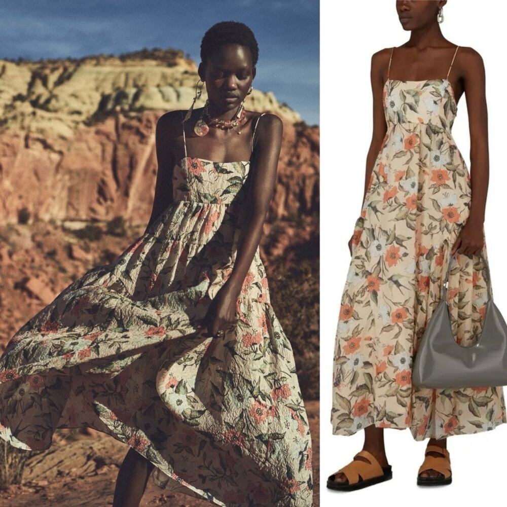 Ulla Johnson Astrid Maxi Dress Cream Orange Floral Boho Wedding Guest Size 8